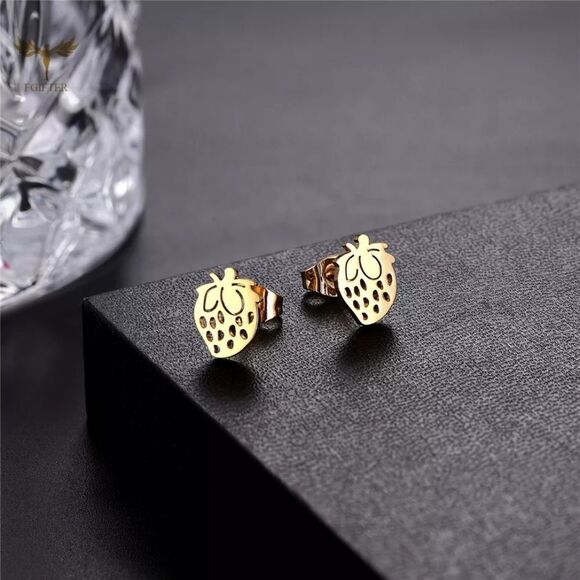 Strawberry Gold Stud Earrings - Picture 6 of 8